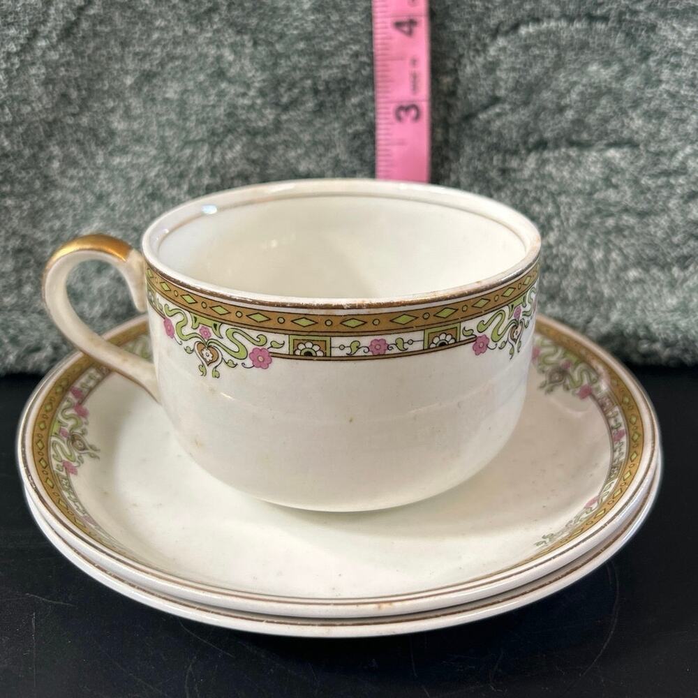 Art Nuevo Tea Cup & 2 Saucers Johnson Bros. England Porcelain